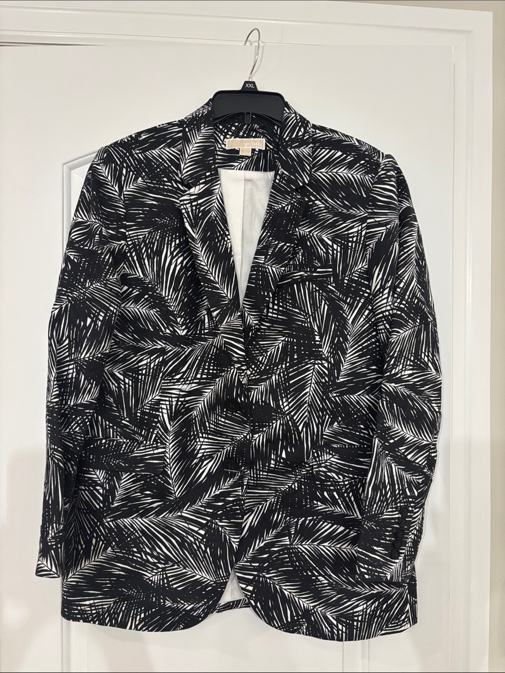 Michael Kors Black & White Palm-Print Blazer